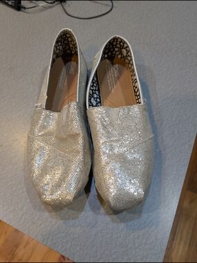 Toms Silver Glitter Slip-On Flats